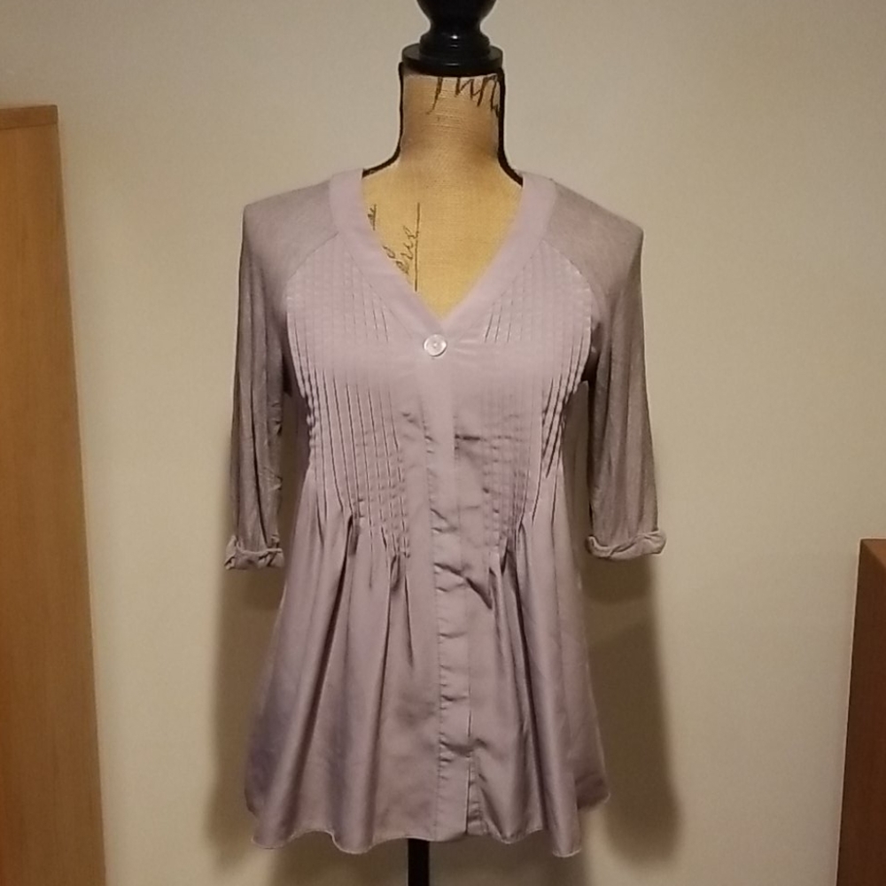 💙 Style & co. grey blouse button 3/4 cuffed sleeves